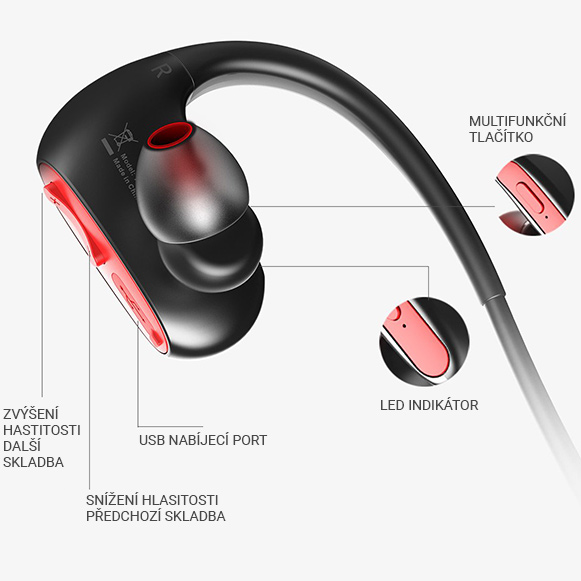 Bezdrôtová Bluetooth slúchadlá na šport a behanie s pohodlnými veľkými ovládacími tlačidlami a mikrofónom Dacom L05 Athlete.