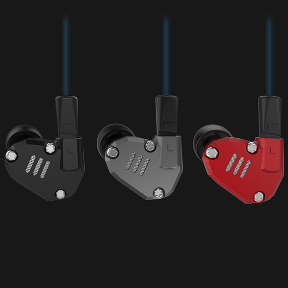 KZ ZS6 slúchadlá do uší čierna, sivá a červená.